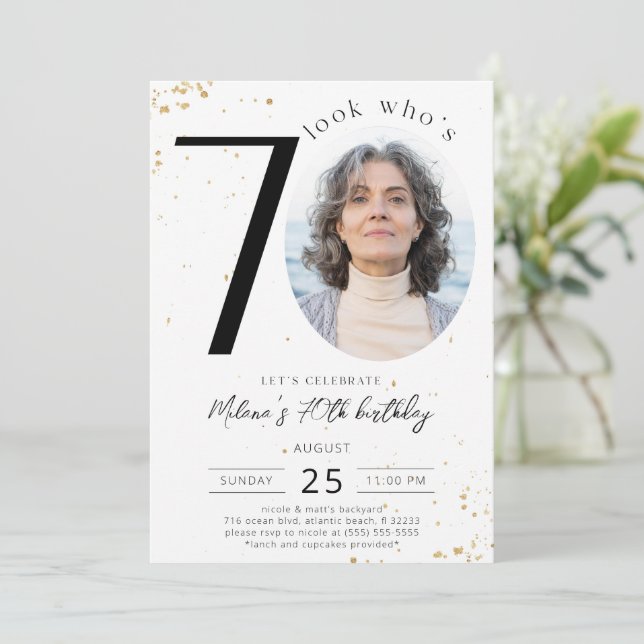 70. Geburtstagsgoldene Einladung mit Foto