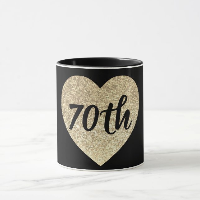 70. Geburtstagsgoldsequin-Herz-Tasse Tasse (Zentrum)
