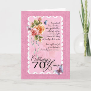 70. Geburtstagsgrußkarte - Rosen und butterflie Karte