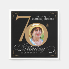 70. Geburtstagskalligraphie Elegantes Black Gold F Serviette