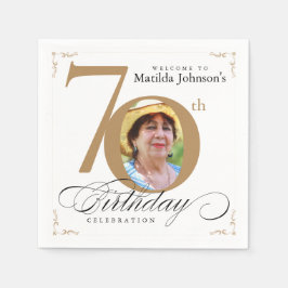 70. Geburtstagskalligraphie Elegantes Weißes Foto Serviette