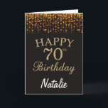 70. Geburtstagskarte Black and Gold Glitzer Card Karte<br><div class="desc">70. Geburtstagskarte Black and Gold Glitzer Card mit personalisiertem Namen.Für weitere Anpassungen klicken Sie bitte auf die Schaltfläche "Anpassen" und verwenden Sie unser Designwerkzeug,  um diese Vorlage zu ändern.</div>