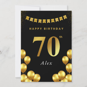 70. Geburtstagskarte Schwarze und goldene Ballons Karte