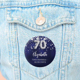 70. Geburtstagsnacht blaue Silberstars Button