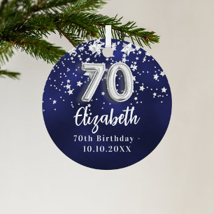 70. Geburtstagsnacht blaue Silberstars Ornament Aus Metall