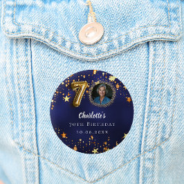 70. Geburtstagsnavy Blue Gold Stars Foto Button