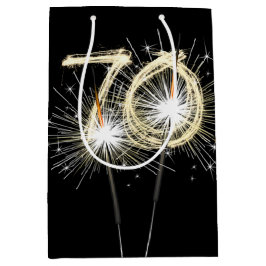 70. Geburtstagsparkler auf schwarz Mittlere Geschenktüte