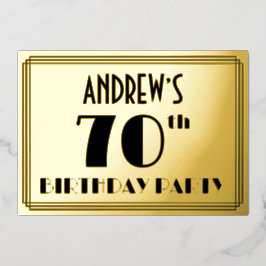 70. Geburtstagsparty — Art Deco Look "70" + Name Folieneinladung