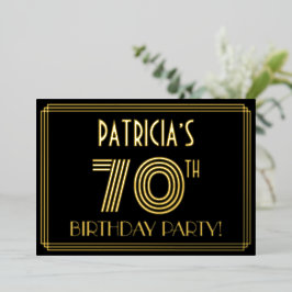 70. Geburtstagsparty — Art Deco Stil "70" + Name Folieneinladung