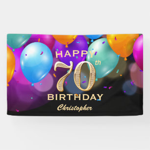70. Geburtstagsparty Black and Gold Ballons Banner