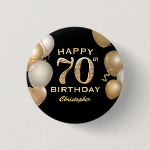 70. Geburtstagsparty Black and Gold Ballons Button