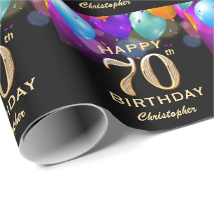70. Geburtstagsparty Black and Gold Ballons Geschenkpapier