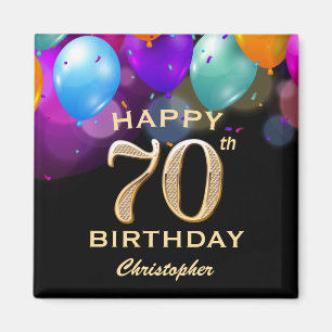 70. Geburtstagsparty Black and Gold Ballons Magnet