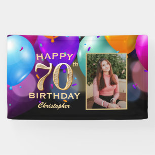70. Geburtstagsparty Black and Gold Balloons Foto Banner