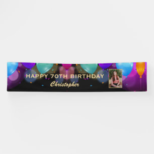 70. Geburtstagsparty Black and Gold Balloons Foto Banner