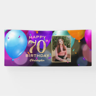70. Geburtstagsparty Black and Gold Balloons Foto Banner