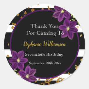 70. Geburtstagsparty  Black and Gold Glitzer Danke Runder Aufkleber