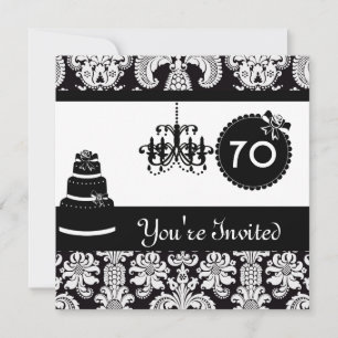 70. Geburtstagsparty Black & White Damask Einladun Einladung
