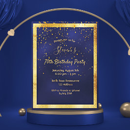70. Geburtstagsparty Blue Gold Konfetti Einladung Postkarte