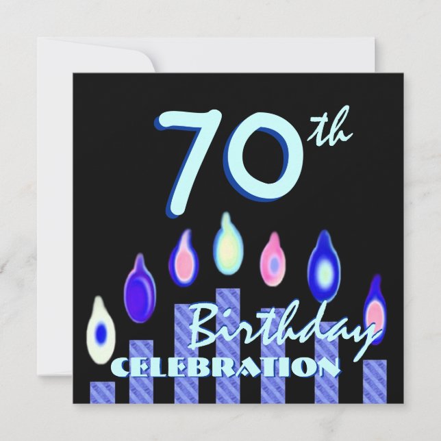 70. Geburtstagsparty Blue Striping Kerzen Einladung (Vorderseite)