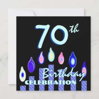 70. Geburtstagsparty Blue Striping Kerzen Einladung
