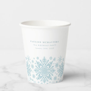 70. Geburtstagsparty Blue White Snowflake Custom Pappbecher