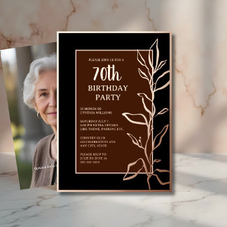 70. Geburtstagsparty Botanisches Elegantes Braun Folieneinladung