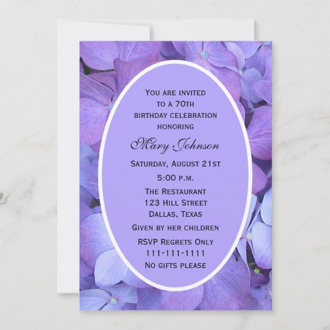 70. Geburtstagsparty Einladung Hydrangea (Vorderseite)