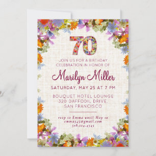 70. Geburtstagsparty - Elegantes Blumendesign Einladung