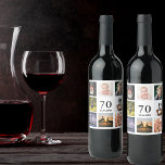 70. Geburtstagsparty Foto Collage Typ Männer<br><div class="desc">Ein Flaschenlabel für eine 70. Geburtstagsfeier für einen Typ,  der sein Leben mit einer Collage von 8 eigenen Fotos feiert. Vorlagen für einen Namen,  70 Jahre und ein Datum. Geburtsdatum oder Geburtsdatum des Party. Schwarze Buchstaben. Weißer Hintergrund.</div>