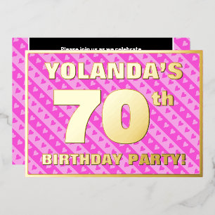 70. Geburtstagsparty — Fun Pink Hearts and Stripes Folieneinladung