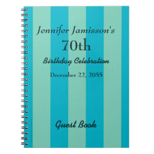 70. Geburtstagsparty Gästebuch Blue & Green Stripe Notizblock