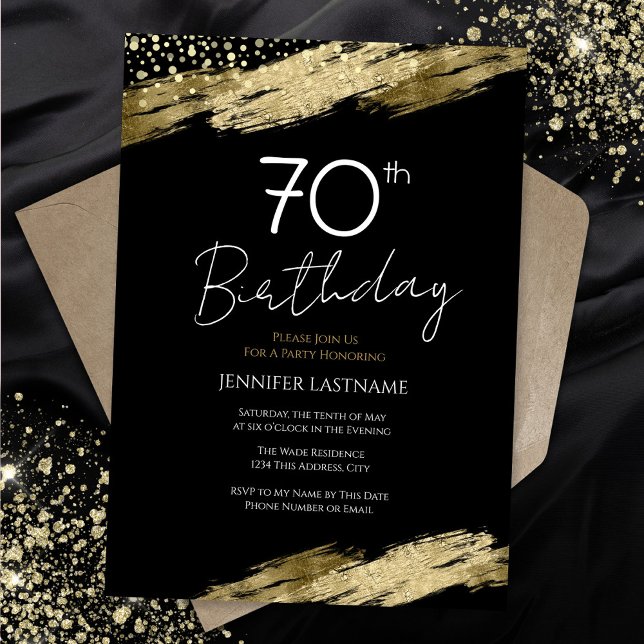 70. Geburtstagsparty Gold Black Einladung (Von Creator hochgeladen)