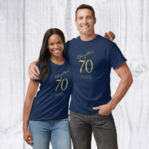 70. Geburtstagsparty Gold Script Blue T-Shirt