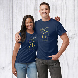 70. Geburtstagsparty Gold Script Blue T-Shirt