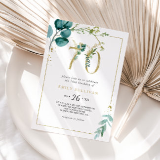 70. Geburtstagsparty, Gold und Eukalyptus Einladung