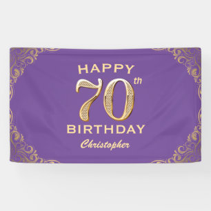 70. Geburtstagsparty Lila und Gold Glitzer Frame Banner