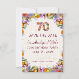 70. Geburtstagsparty - Linen Bright Floral Design Save The Date