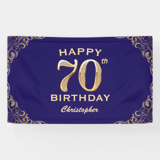 70. Geburtstagsparty Navy Blue and Gold Glitzer Banner