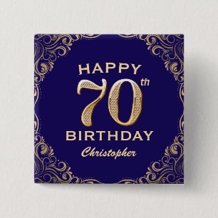 70. Geburtstagsparty Navy Blue and Gold Glitzer Button