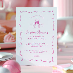 70. Geburtstagsparty Pink Whimsical Doodle Einladung