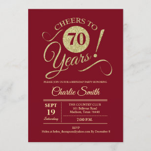 70. Geburtstagsparty - Red Gold Einladung