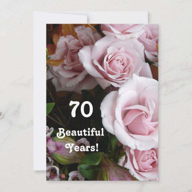 70. Geburtstagsparty - Rosa Bouquet Einladung (Vorderseite)