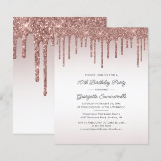 70. Geburtstagsparty Rose Gold Glitzer Tropfen Ein