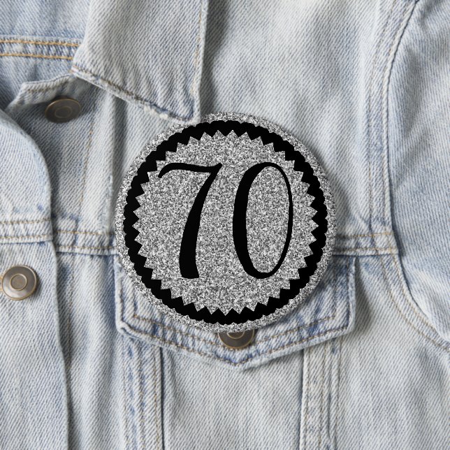 70. Geburtstagsparty Silver Glitzer Classic Button (Beispiel)