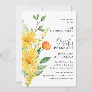 70. Geburtstagsparty Spring Yellow Floral Einladung