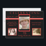 70. Geburtstagsparty Tri Foto Einladungen Black &<br><div class="desc">Die Gäste werden Liebe haben,  diese elegante 70. Geburtstagsfeier mit drei Bildern aus verschiedenen Bühnen des Gastes der Ehre zu empfangen. Anpassen Sie diese Einladung einfach mit Ihren Informationen.  Sie können sogar die Schriftart ändern!</div>