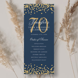 70. Geburtstagsprogramm Gold Navy Confetti Einladung