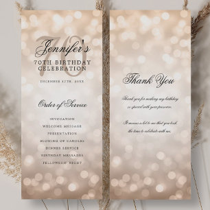 70. Geburtstagsprogramm Rose Gold Bokeh w/ Vielen  Einladung