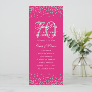 70. Geburtstagsprogramm Silver Confetti Hot Pink Einladung